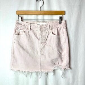 MOTHER The Vagabond Mini Fray Denim Skirt Soft Pink Distressed Raw Hem Size 25